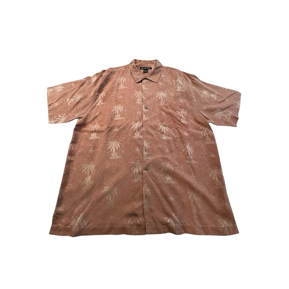 SUN MODA Shirt‎ Men's Large Peach Resort Wear Palm Leaves Hawaiian Aloha EUC